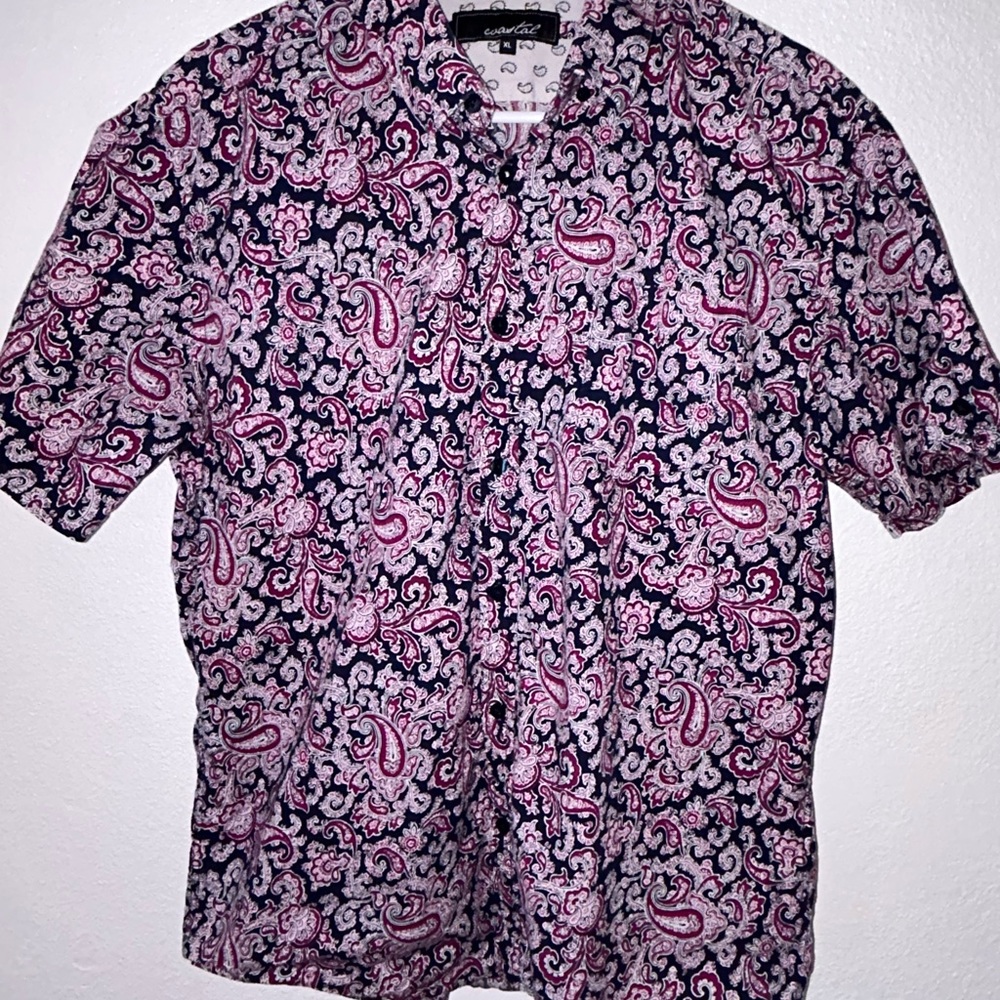 Cubavera Navy and Pink Paisley Men's Shirt